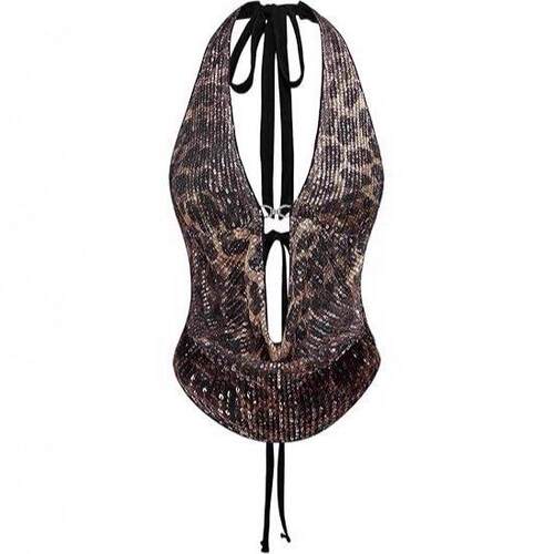Leopard Print Sleeveless Halter Contrast Cheetah Flattering