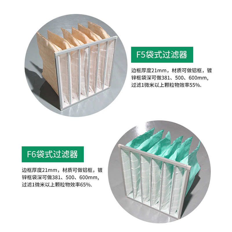 初中效无纺布空气滤袋F6袋式空气滤芯空气净化过滤器铝框滤网