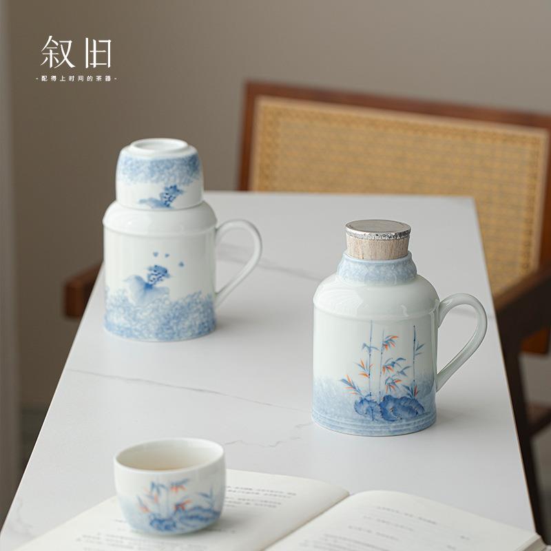 叙旧 手绘焖茶壶陶瓷大容量凉水壶带盖一壶一杯家用泡茶喝茶杯子