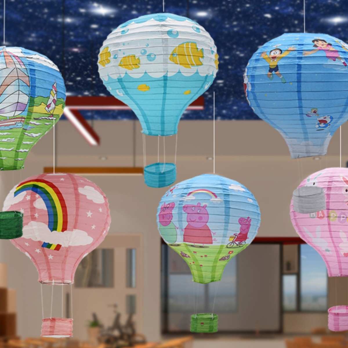 创意热气球灯笼幼儿园游乐场吊饰商场装饰走廊空中顶环创挂饰材料