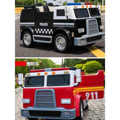 高档双人儿越童动车四轮野小孩童车电遥控消防车警车车可坐人玩具