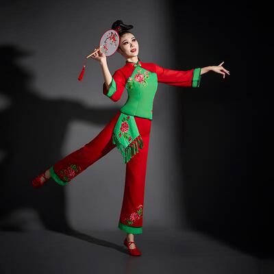新款dancer image舞者印象陕北秧歌演出服/红色舞打鼓子服中国风