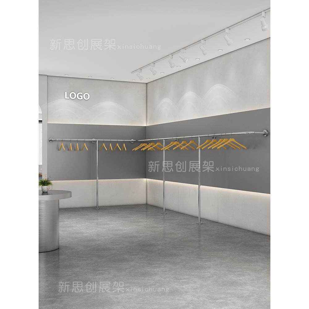 加厚不锈钢服装店展示架女装店上墙壁挂式挂衣架童装落地侧挂简约