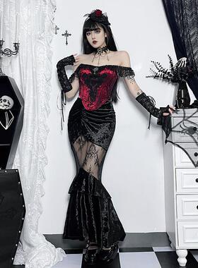 Embossed long skirt with suede and lace patchwork half
