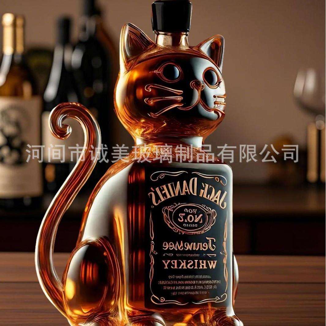 新品小猫红酒瓶不易碎璃醒HOZ酒器酒容器玻瓶摆件高硼水硅玻圣璃