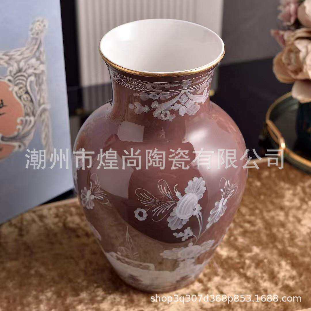 意大利1735欧式式花开富贵手绘红色陶瓷花瓶客厅新居婚庆摆件装饰
