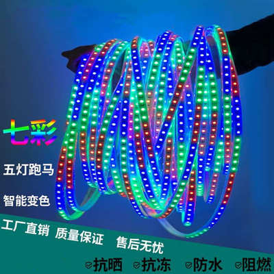 220V灯带5050贴片led彩灯RGB七彩变色跑马流水遥控户外防水线条灯