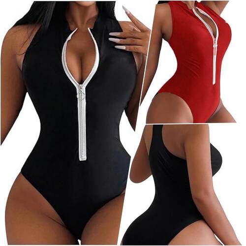 Women ' s Zipper Neck Stylish One - Piece Sexy Vacation
