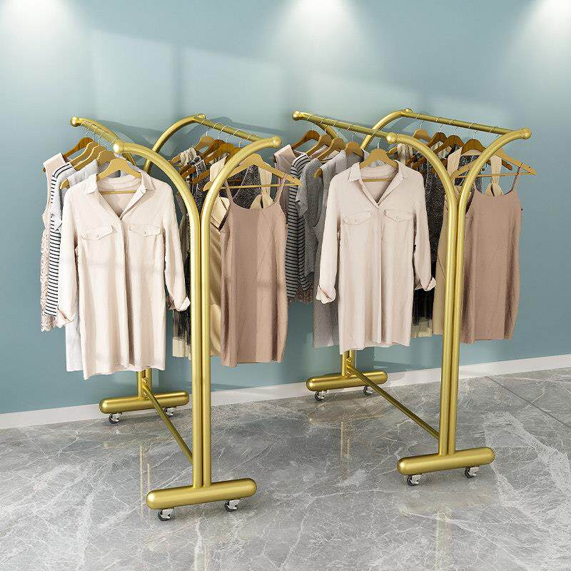 服装店展示架中岛衣架落地式女装童装挂衣杆收纳双排衣服架带滑轮