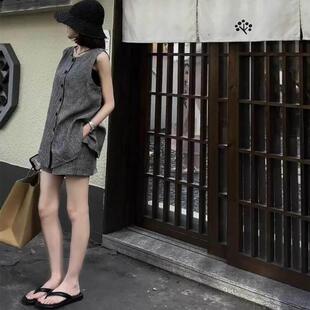 时髦黑白格子马甲气质百搭背心上衣短裤 女两件套 damas法式 tach