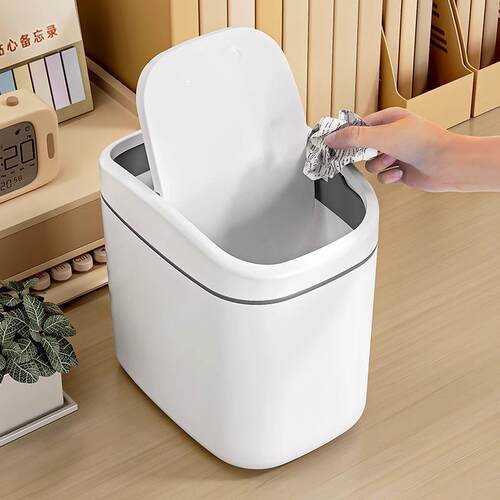 Desktop Plastic Swing Lid Trash Bin, Small Mini Garbage Can