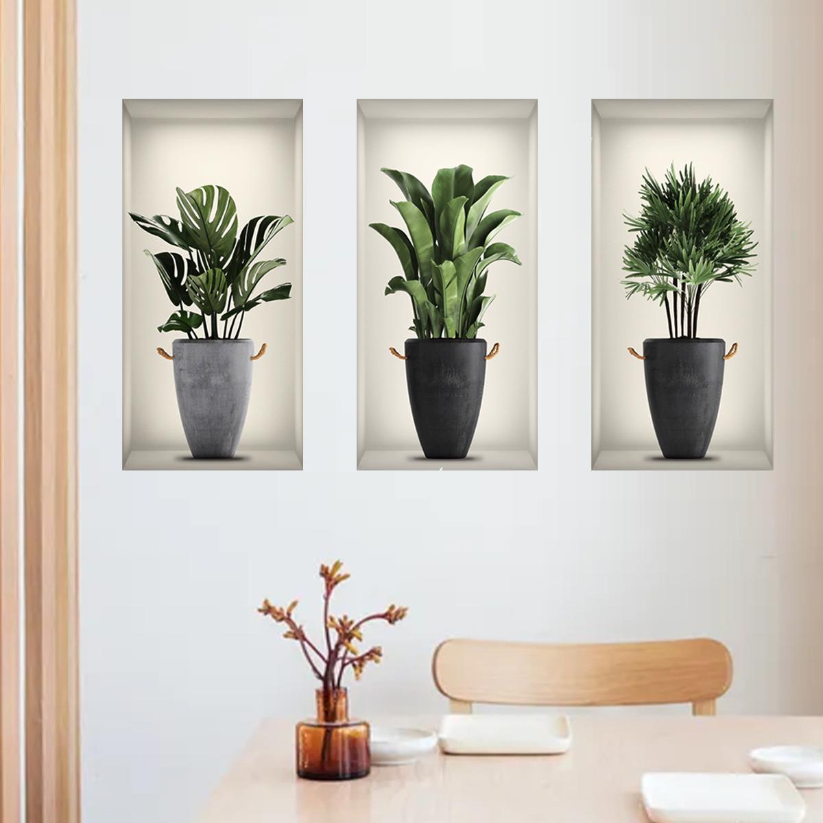 BM8005 创意绿植盆栽3D立体墙贴纸客厅装饰植物墙贴画自粘墙贴纸图片