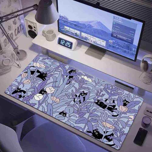 Kawaii Black cat Green plants Mousepad Xxl Anime Pc Gamer Ca