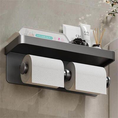 Large Toilet Paper Holder Wall-Mounted Paper Roll Holder Wit