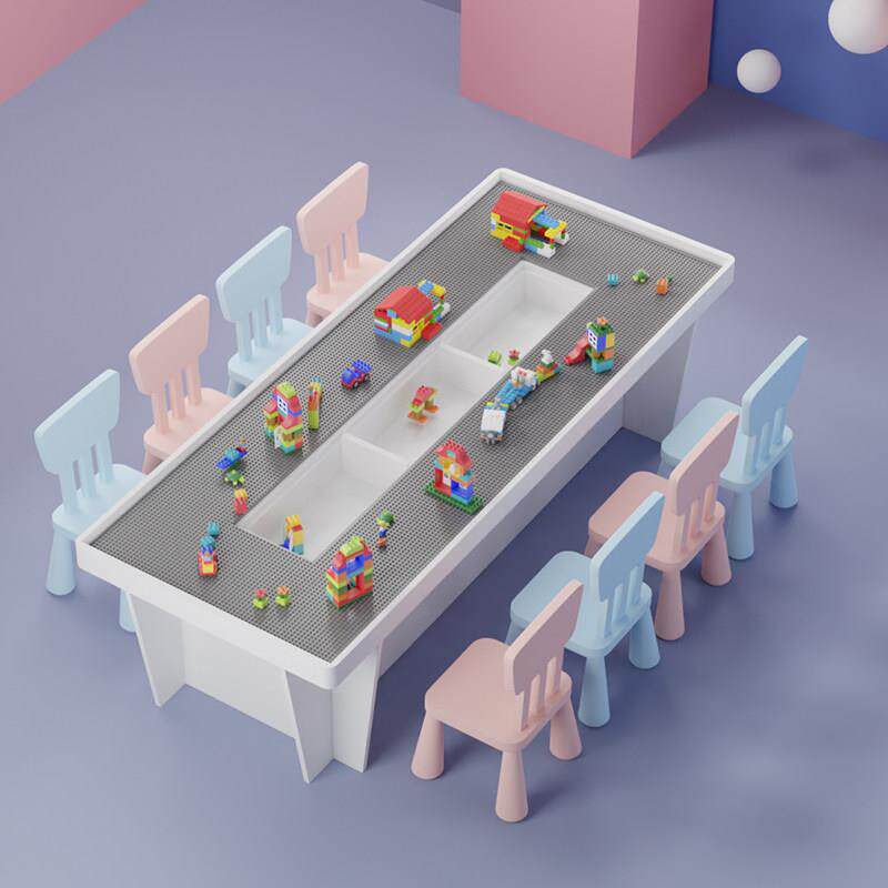实木儿童积木桌子多功能玩具台游戏桌兼容乐高大小颗粒大尺寸宝宝