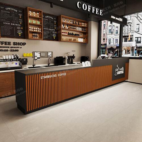 工业风饭厅奶茶咖啡餐饮店转角吧台桌收银柜台前台接待台店铺健身