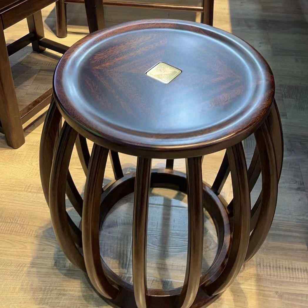 新中式乌金木凳子黑檀木凳子覆古凳子茶凳铜钱凳鼓凳古筝凳子餐凳
