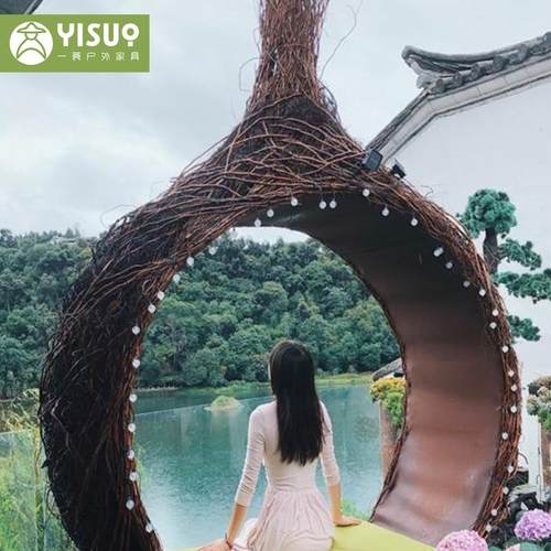 户外景区秋千吊椅民宿酒店网红铝巢打卡拍鸟照藤编RWG圆形金合休