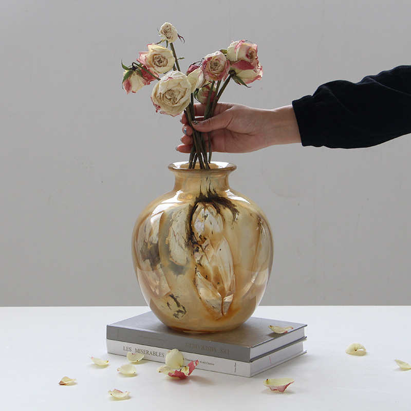 法式创意金星花瓶云雾纹理星球系列水墨玻璃花瓶家居轻奢中国风创
