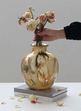 法式创意金星花瓶云雾纹理星球系列水墨玻璃花瓶家居轻奢中国风创