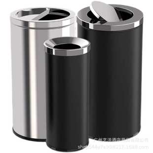 不锈钢翻盖垃圾桶商用大容量商场洗手间影院广场走廊过道圆形大号