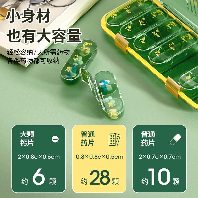 药盒便携一日三餐随身吃药品分装盒子一周7七天提醒大容量分药器