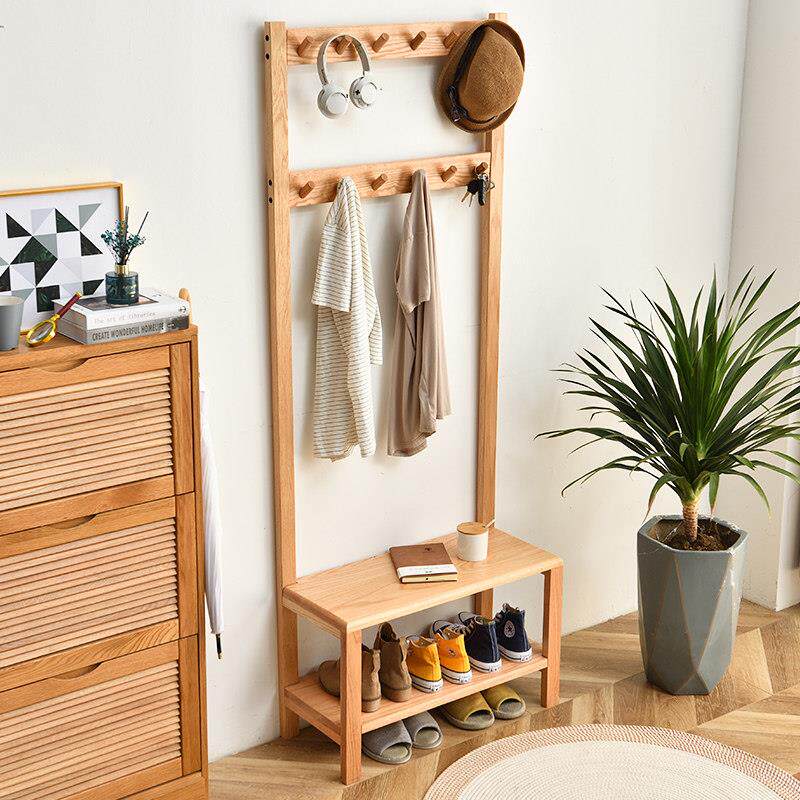 实木衣架，换鞋凳，衣架，一体式落地卧室，可坐在门上，进门门后
