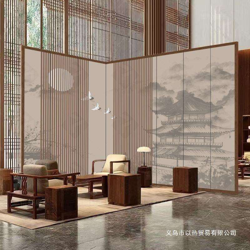 中式屏风隔断客厅遮挡水墨竹子玄关茶室办公室装饰新款房间可移动