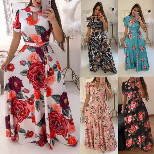 Long and short sleeved large swing long dress