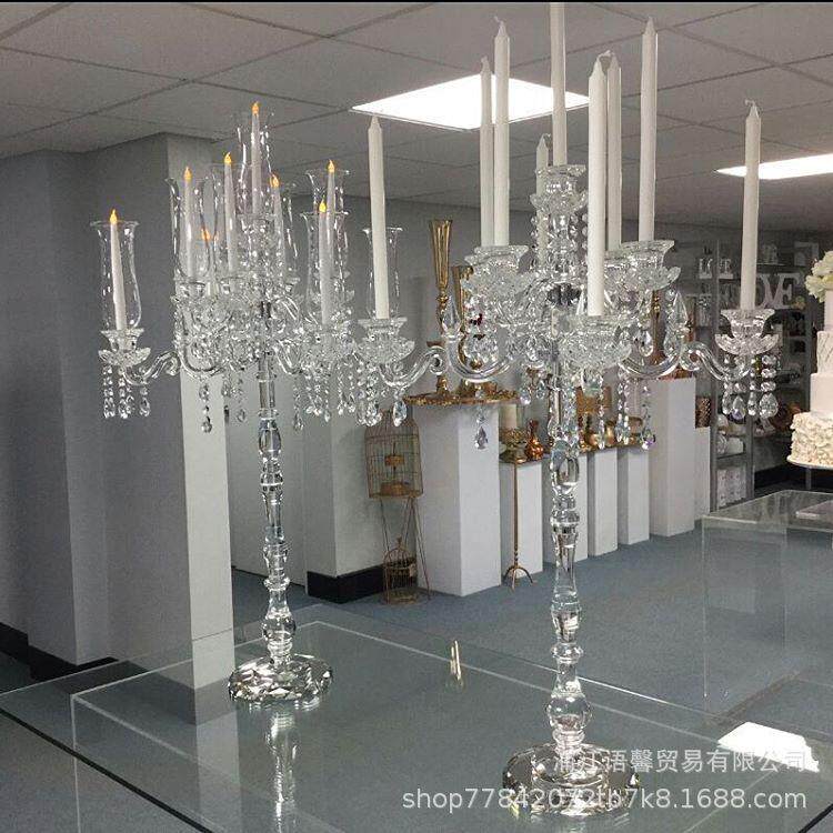 9头欧式水晶烛台 婚礼婚庆多头防风烛台 5头玻璃烛台家居摆饰