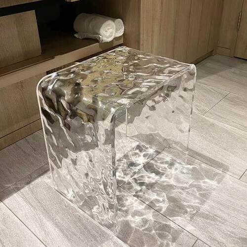 浴室洗澡亚克换鞋凳凳力小水波纹透明家用梳妆凳子防水板凳矮凳