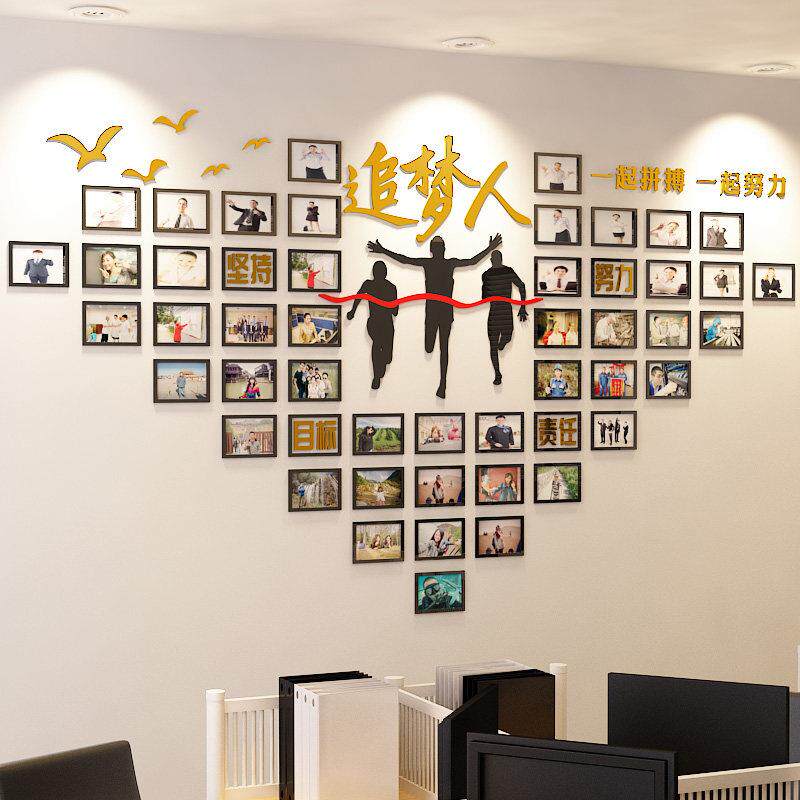 相框墙励志墙贴纸公司企业文化墙布局团队员工照片墙办公室装修