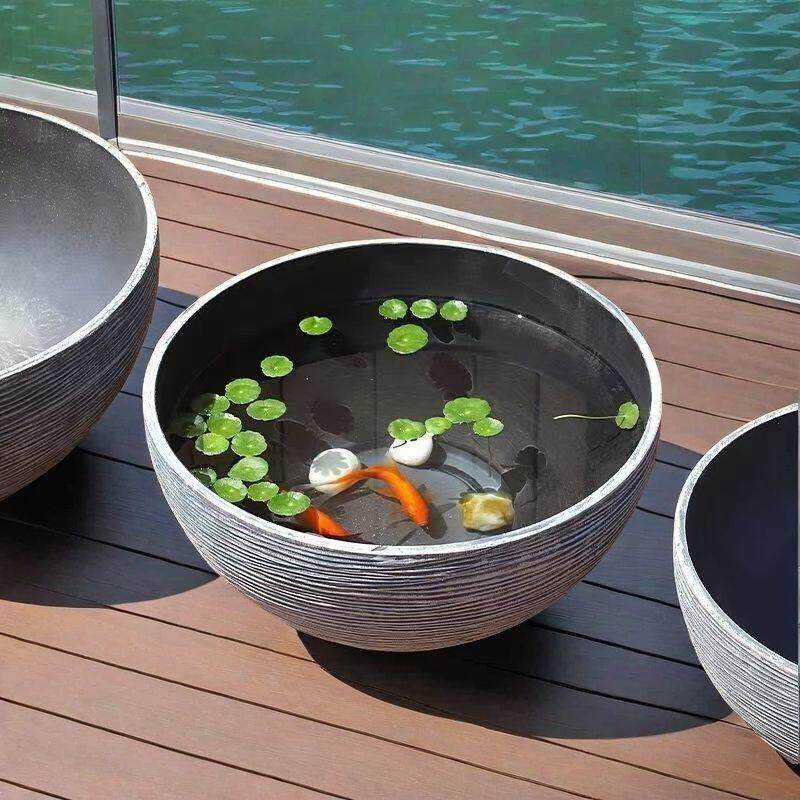 塑料花盆加厚耐用碗莲盆树脂水培盆缸北欧简约铜钱叶睡莲荷花无孔