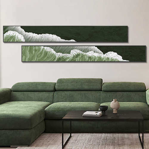 侘寂风装饰画绿色卧室床头肌理画抽象细长条客厅沙发背景墙挂画