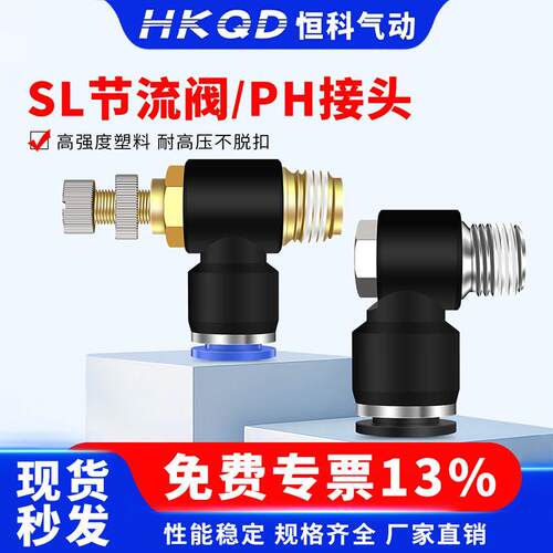 气动接头L型节流阀流量控制调速阀 SL/PH外六角接头4/6/8/10/12