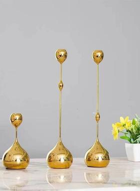 水滴银色烛台摆件轻奢现代创意电镀金属装饰客厅餐厅北欧饰品摆件
