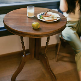 复古做旧实木小圆桌饭桌西餐桌阳台庭院桌椅边几茶桌折叠咖啡桌子