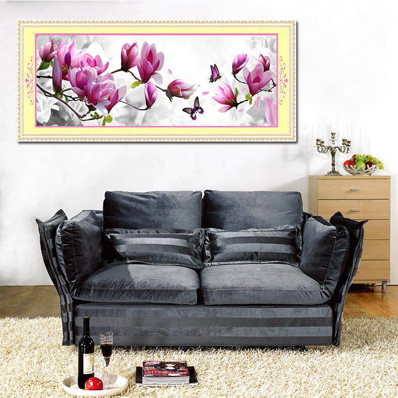 青飞5D立体蝶戏玉兰十字绣花草系列玉兰花客厅卧室客厅蝴蝶钻石画