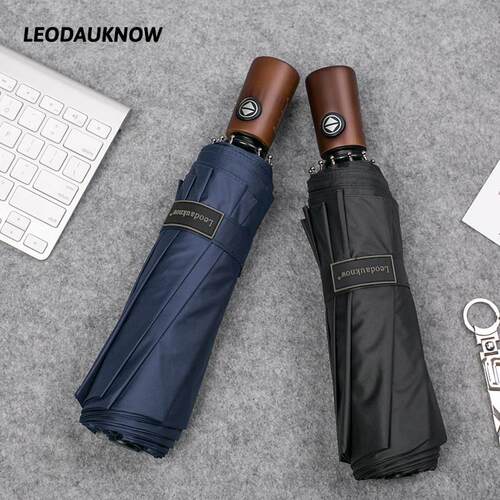 遮阳伞晴雨两用木柄防风三折叠遮阳伞黑胶防晒抗UV男女自动伞