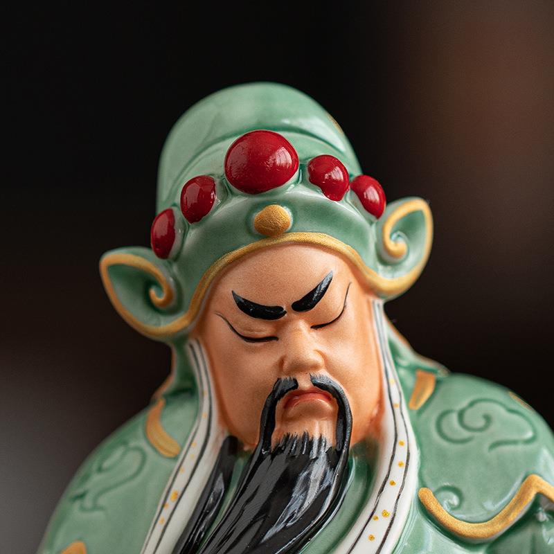 陶瓷禅意醉酒关公摆件精品家居客厅办公室武财神关二爷招财装饰品