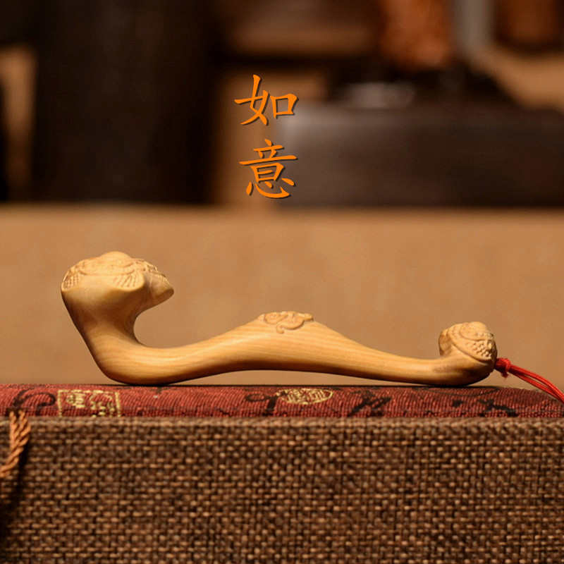 小叶黄杨木如意手把件 文玩木质工艺品小件 红木雕刻挂件送礼品
