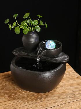 小型桌面招财礼品转运摆件陶瓷办公室简约鱼缸喷泉循环水流水客厅