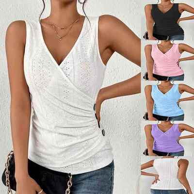 Basic Solid Color Lace Trim V Neck Tank Top Camisole Tops