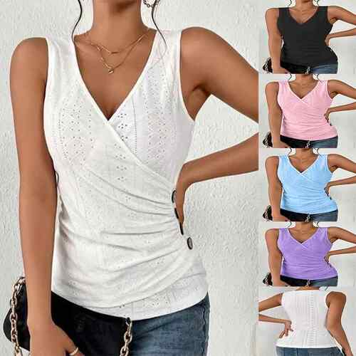 Basic Solid Color Lace Trim V Neck Tank Top Camisole Tops