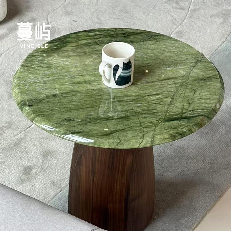 简约覆古奢石边几客厅沙发胡桃木色实木家用设计师款沙发圆形角几
