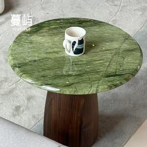 简约覆古奢石边几客厅沙发胡桃木色实木家用设计师款沙发圆形角几