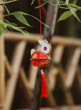 新拇指可爱彩灯节日兔灯彩色古风手提式彩灯织物兔灯电子发光成品