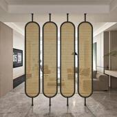 新中式 饰 藤编玻璃屏风客厅饭厅玄关入户简约现代铁艺不锈钢隔断装