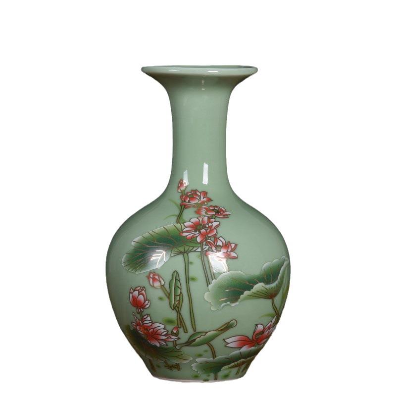 优雅摆件仿古高花瓶中国瓷荷花装饰艺术花插客厅时尚陶瓷礼品摆件