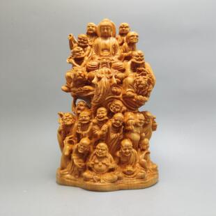 崖柏黄杨木雕十八罗汉佛像摆件实木雕刻降龙伏虎家居乔迁工艺礼品